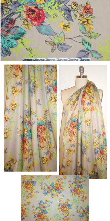 German floral bouquet print fine cotton lawn