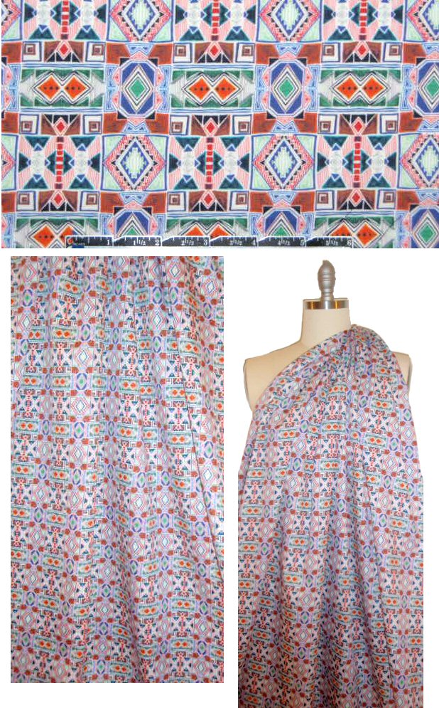 CA designer indigo/coral graphic cotton lawn
