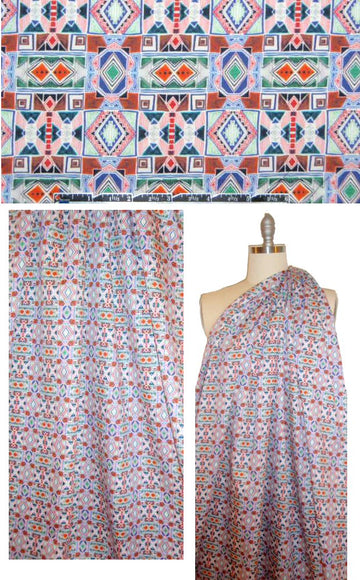 CA designer indigo/coral graphic cotton lawn