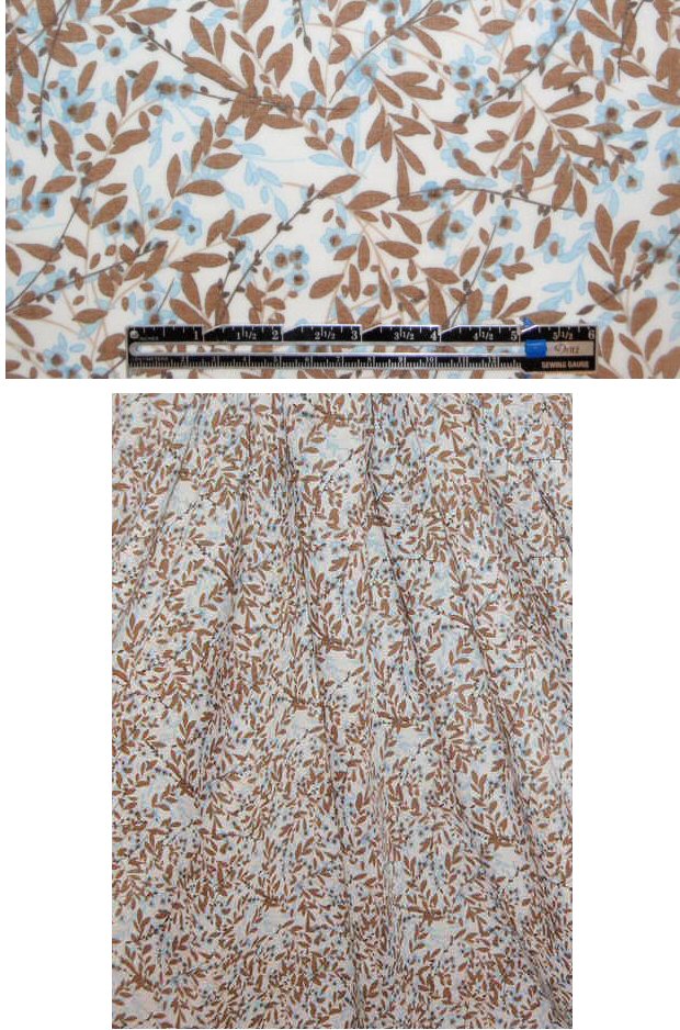 Italian umber/light blue leaf print cotton lawn 1.625 yd