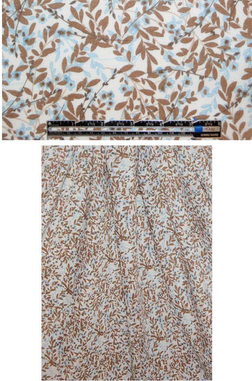 Italian umber/light blue leaf print cotton lawn 1.625 yd