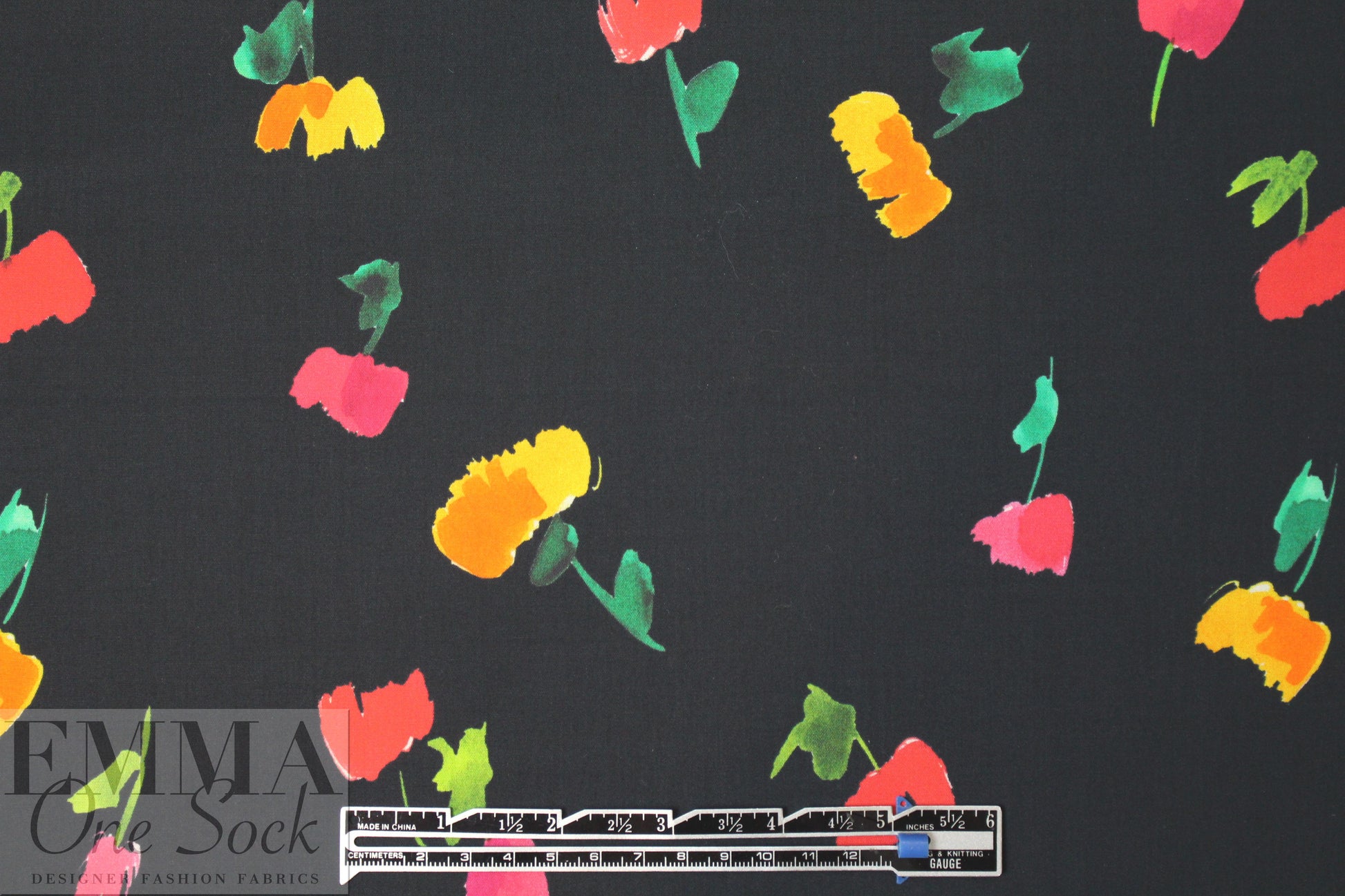 Caroline C0nstas little flowers on black cotton stretch shirting