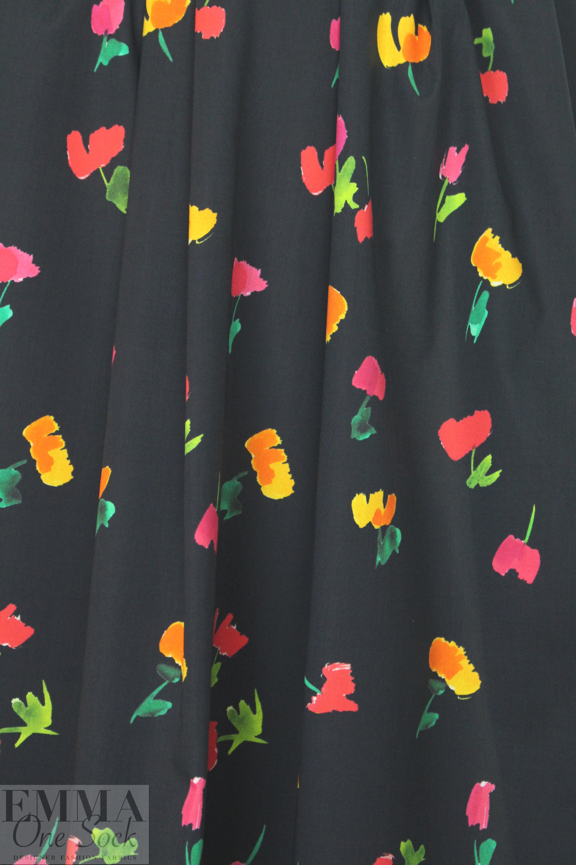 Caroline C0nstas little flowers on black cotton stretch shirting