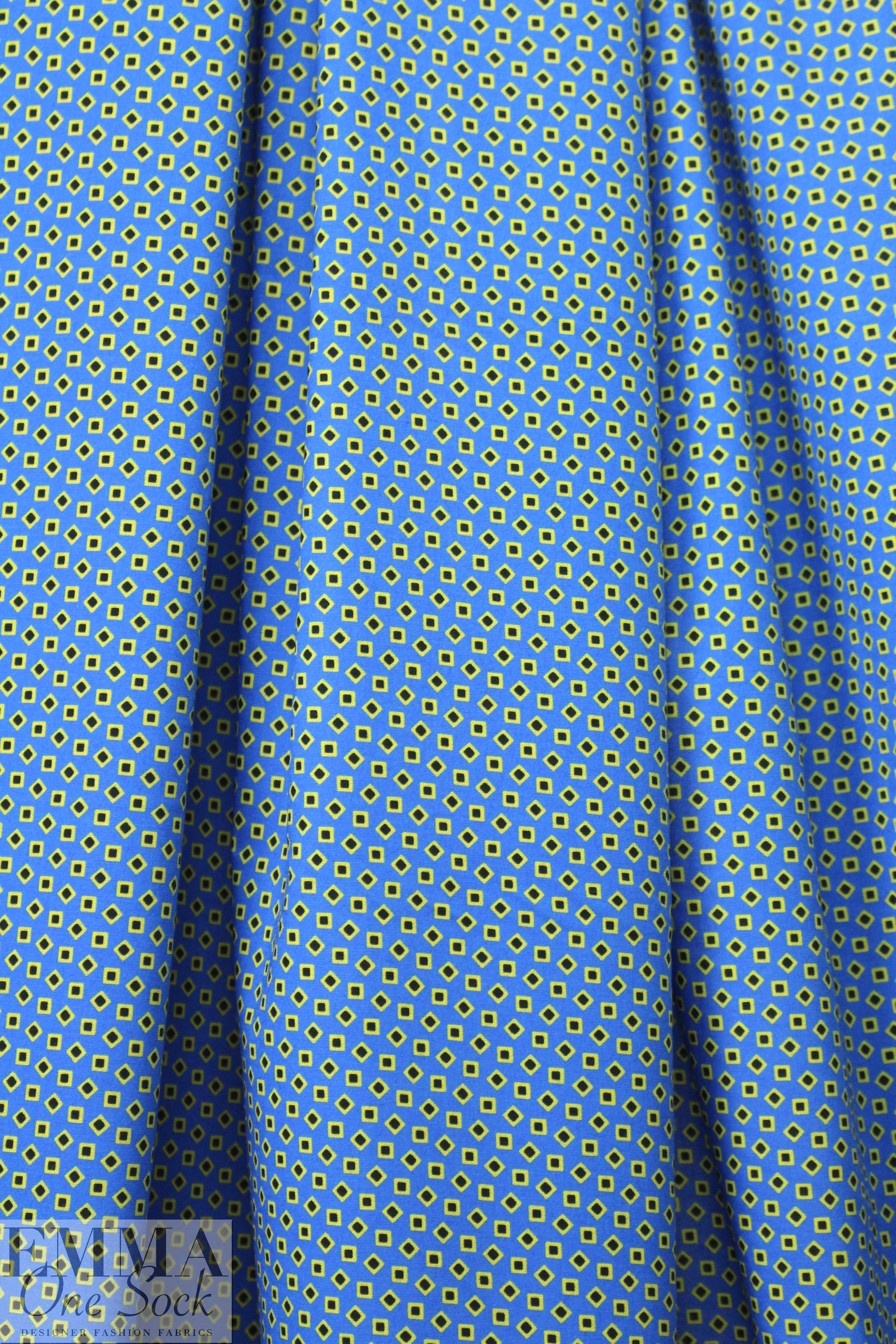 Caroline C0nstas teeny shapes cotton stretch - blue/yellow 1.875 yd