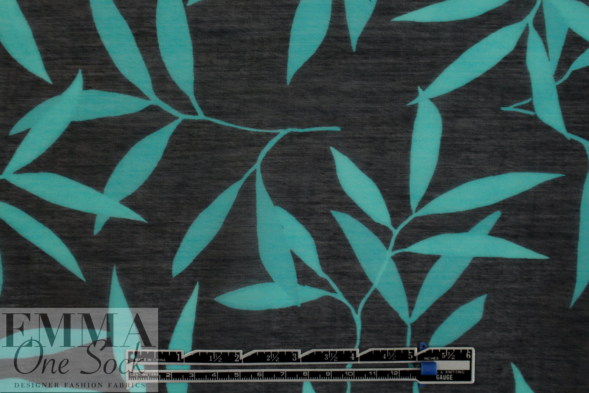 Caroline C0nstas 'leaf silhouette' cotton voile - black/teal