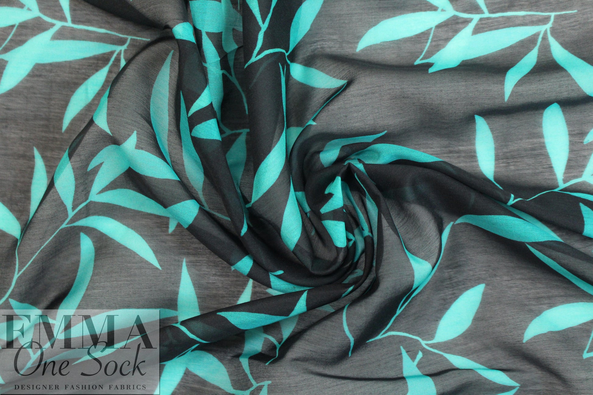 Caroline C0nstas 'leaf silhouette' cotton voile - black/teal