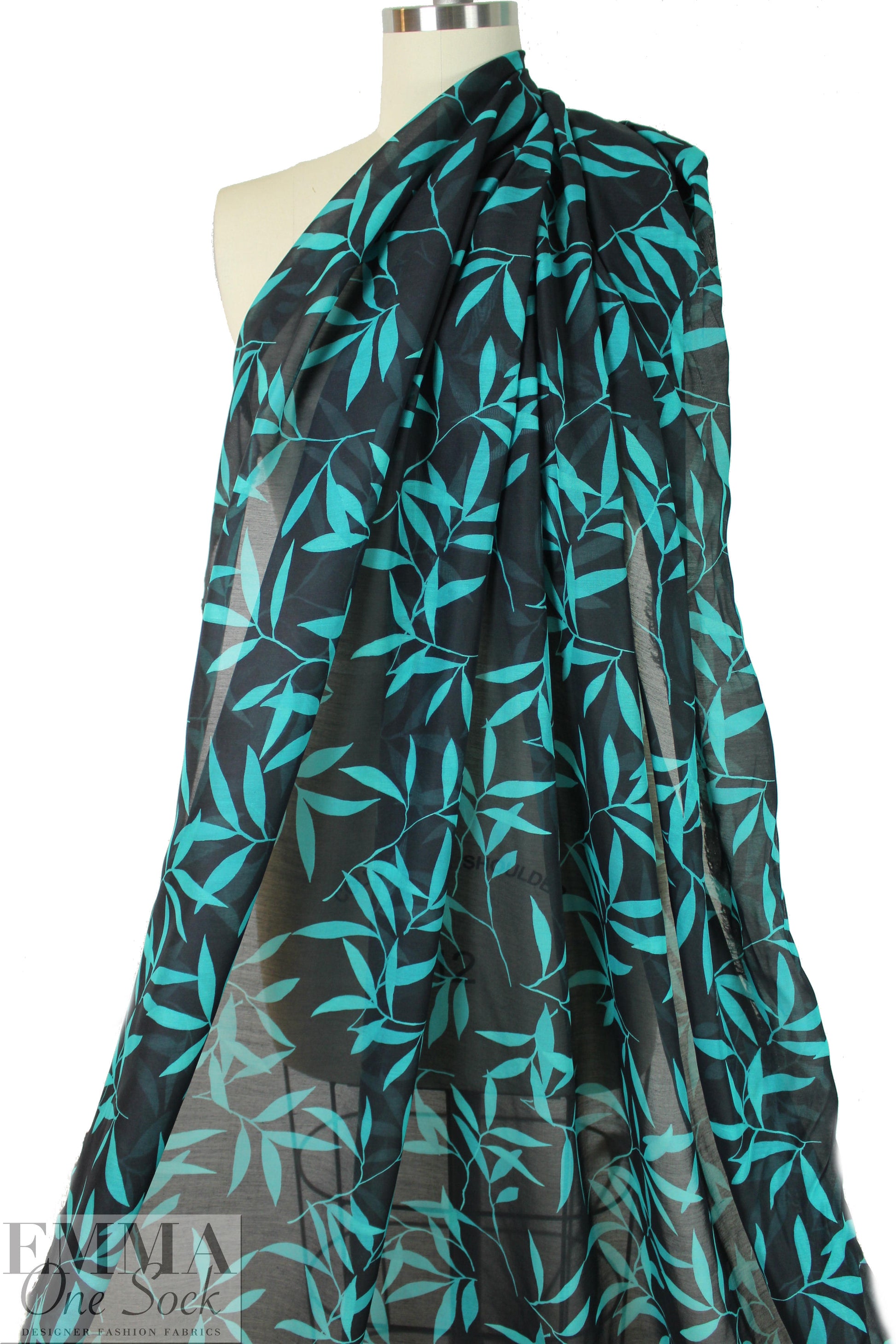 Caroline C0nstas 'leaf silhouette' cotton voile - black/teal