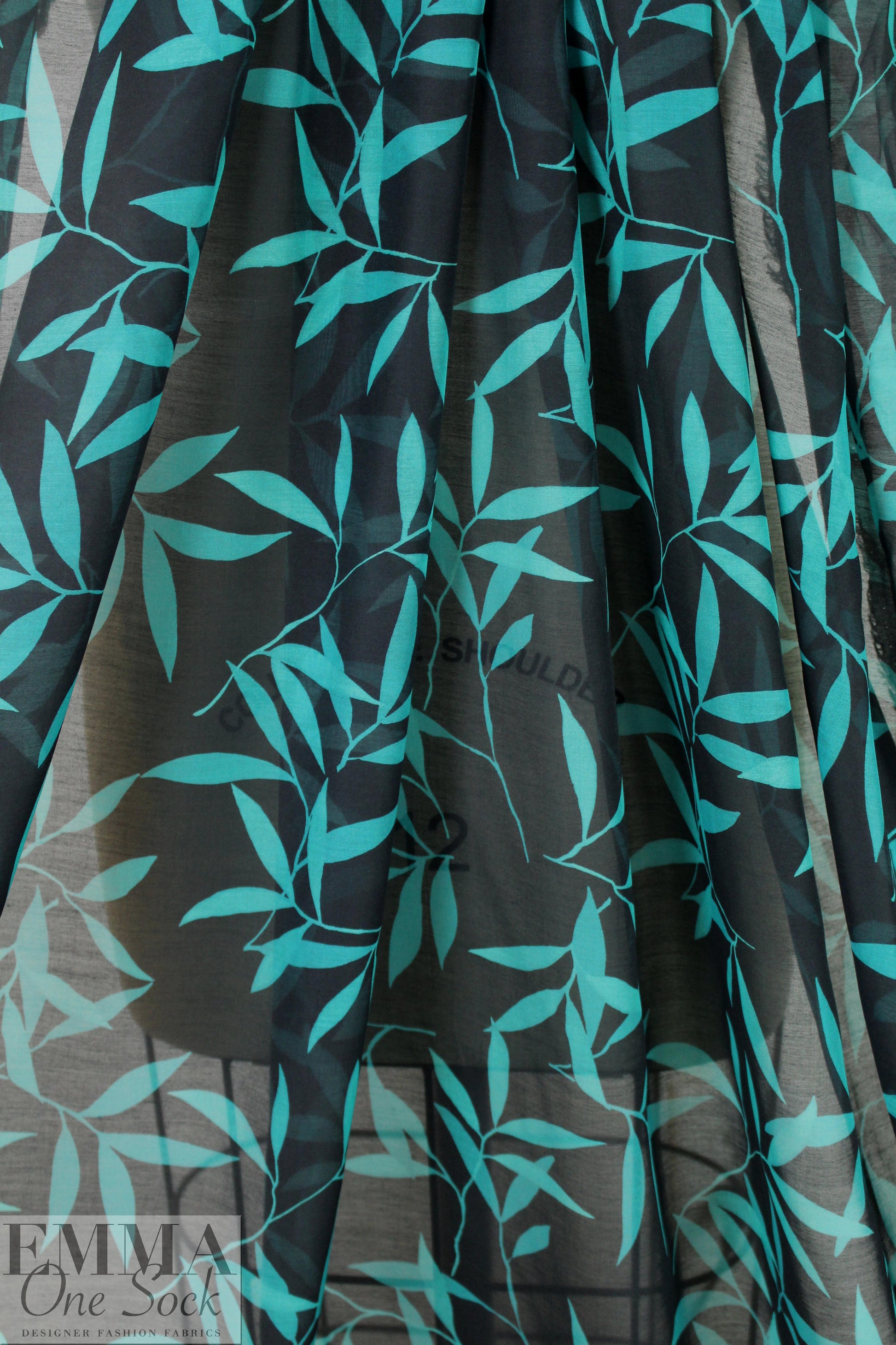 Caroline C0nstas 'leaf silhouette' cotton voile - black/teal