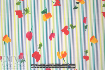 Caroline C0nstas flowers on stripes cotton stretch shirting