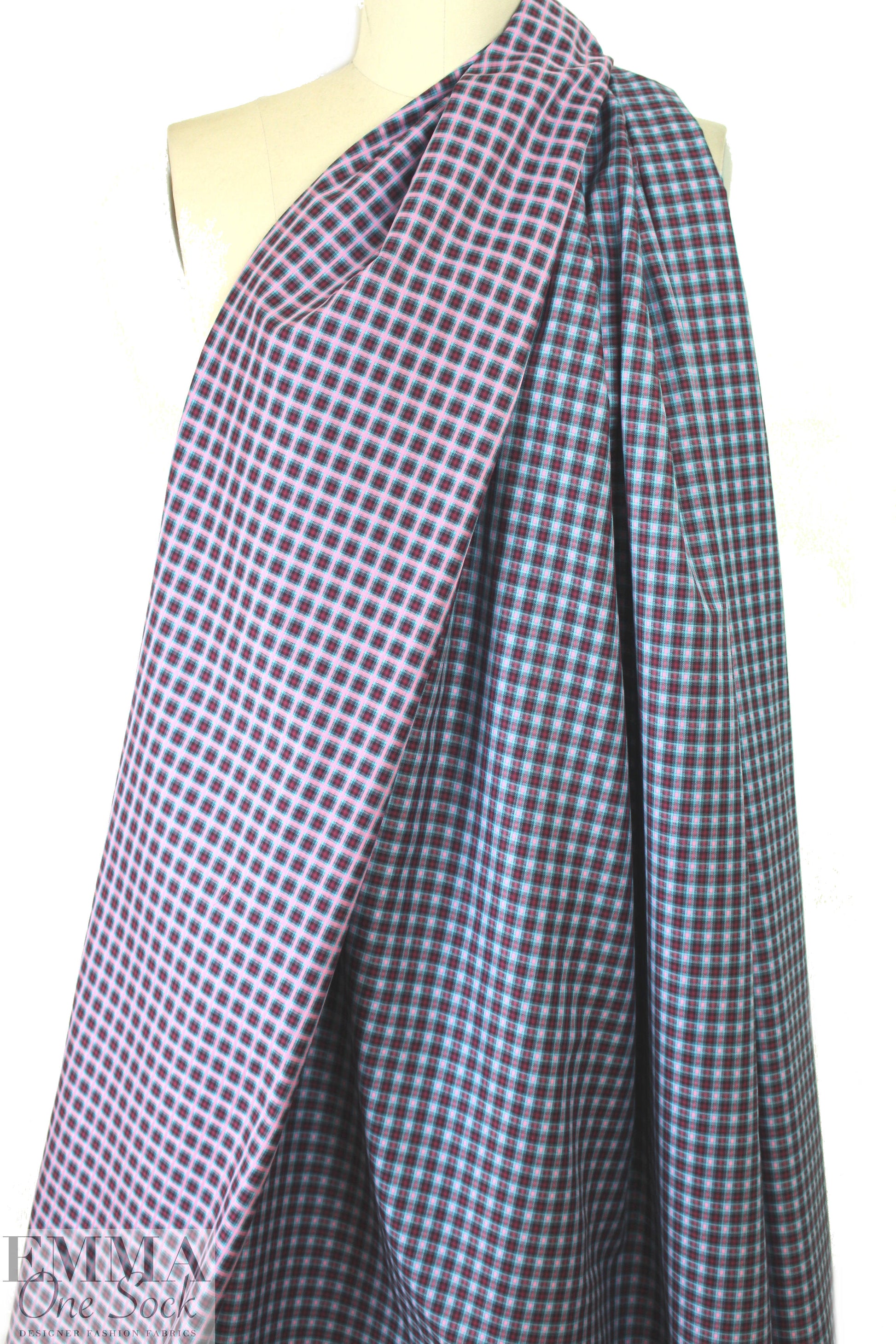famous designer reversible cotton plaid - pink/sky 1 yard