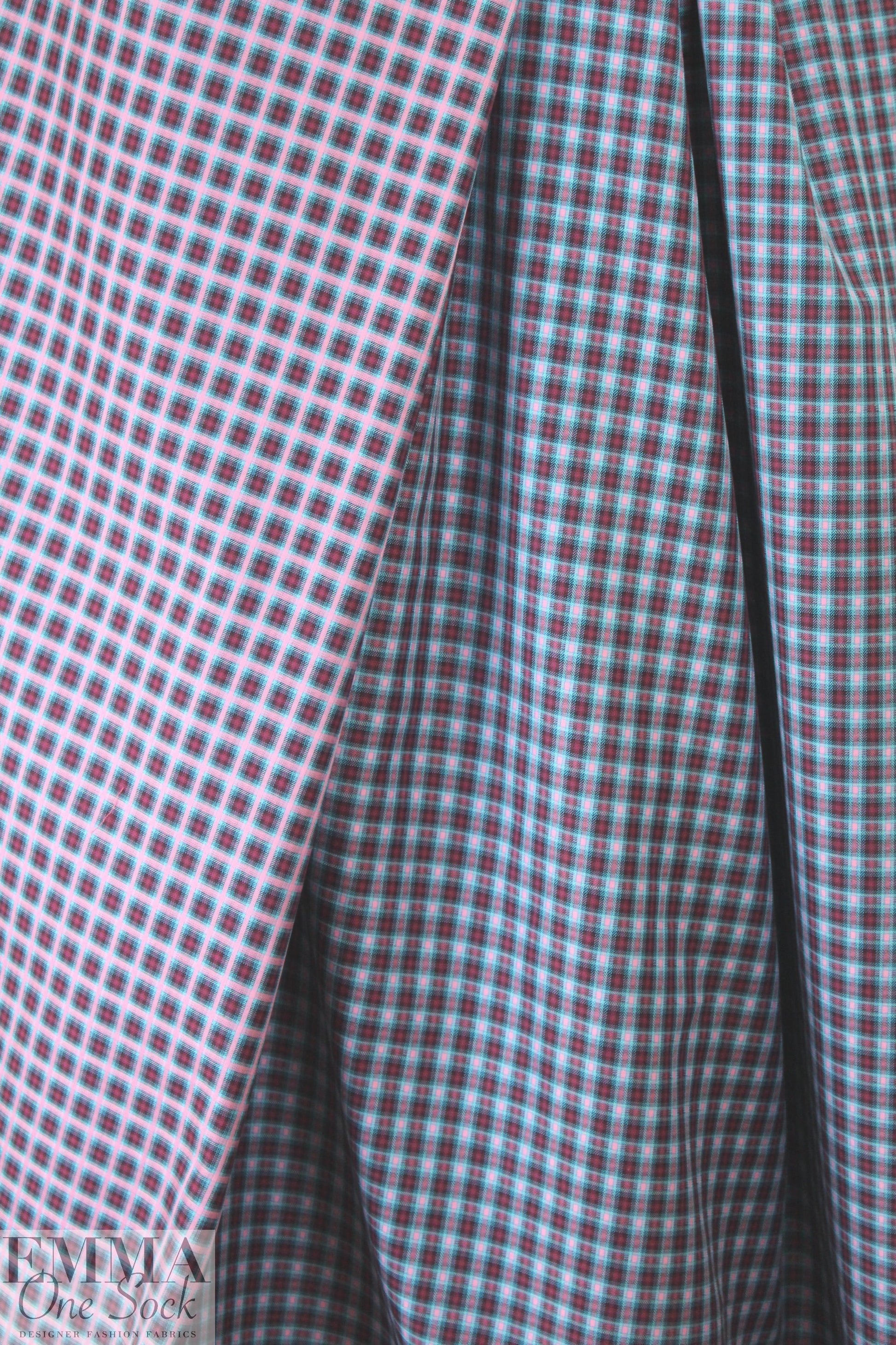 famous designer reversible cotton plaid - pink/sky 1 yard