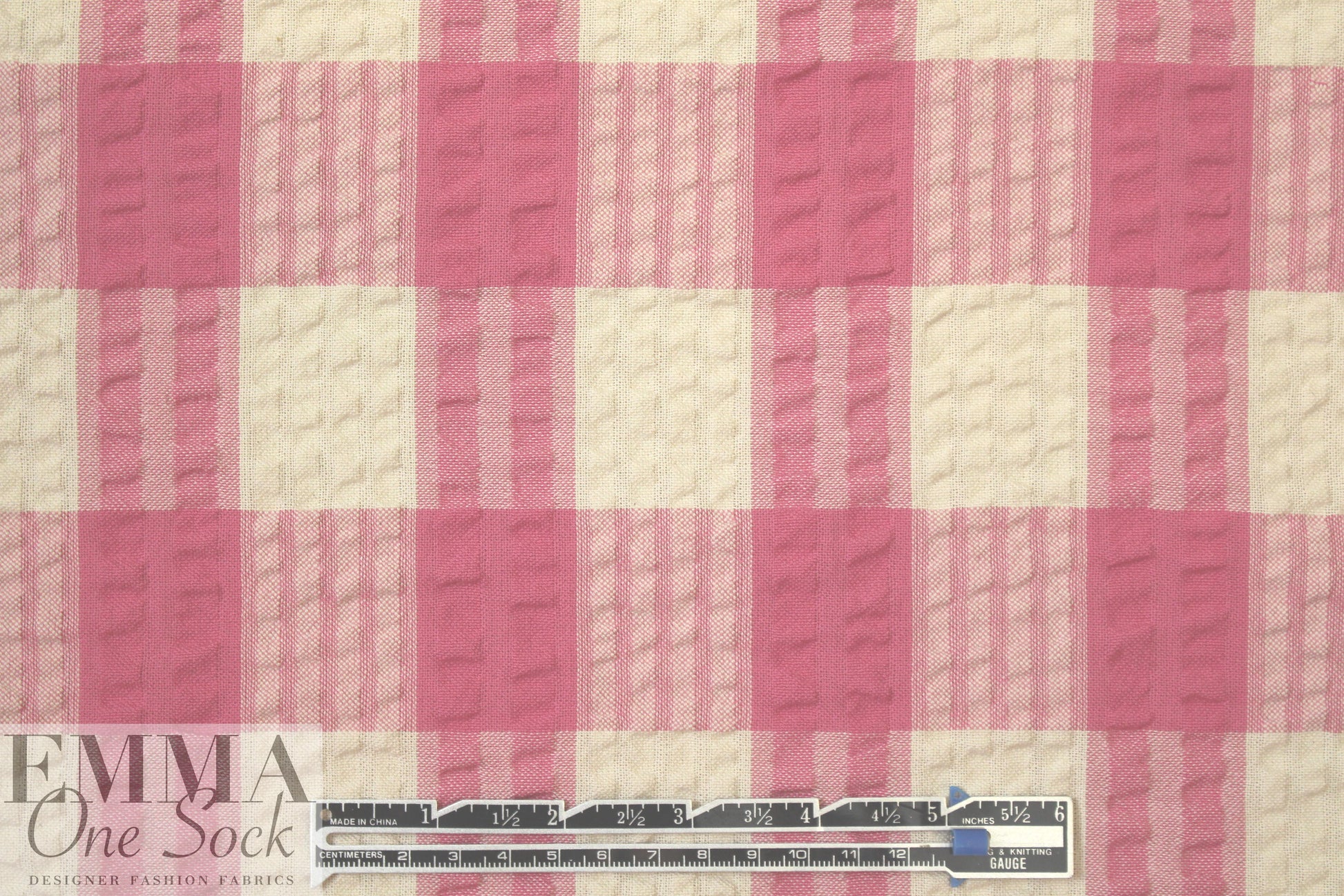 famous designer crinkle cotton plaid woven - pink/natural