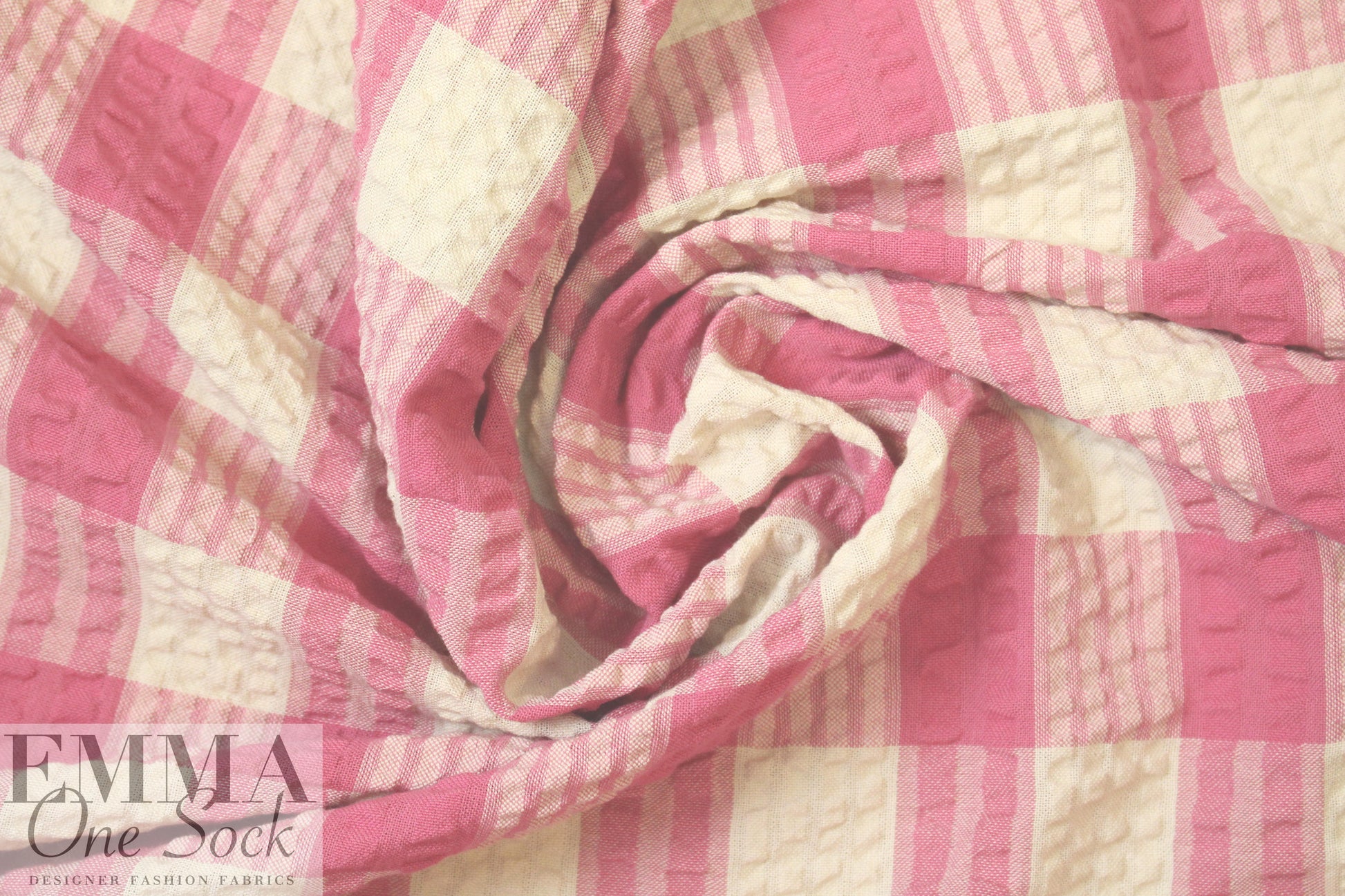 famous designer crinkle cotton plaid woven - pink/natural