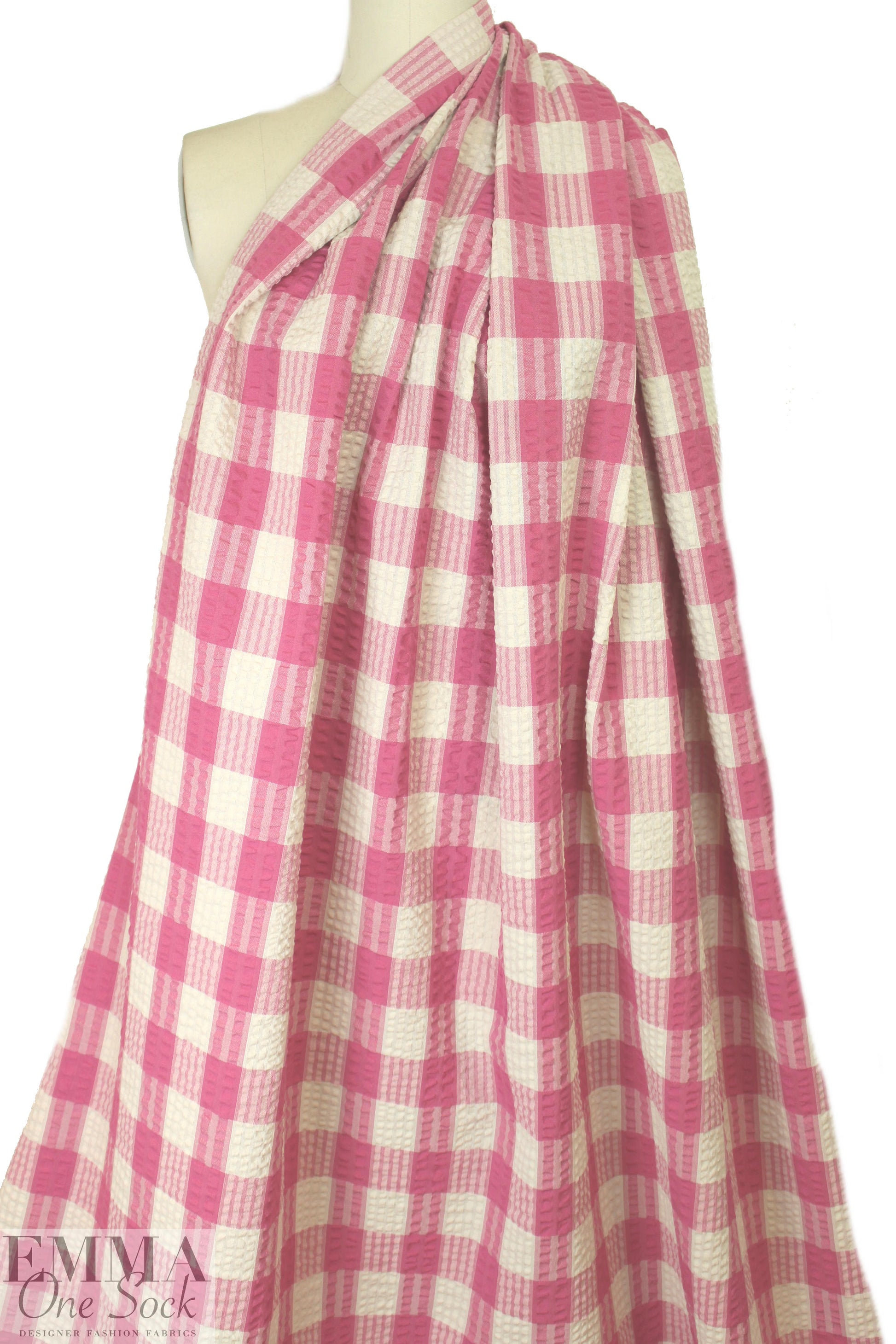 famous designer crinkle cotton plaid woven - pink/natural