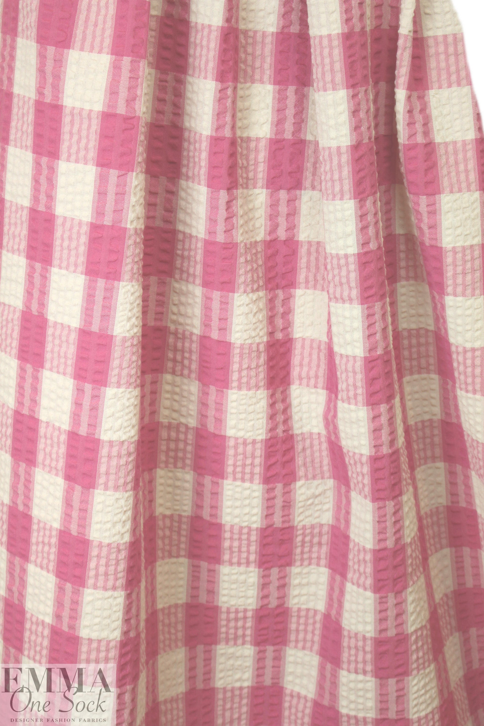 famous designer crinkle cotton plaid woven - pink/natural