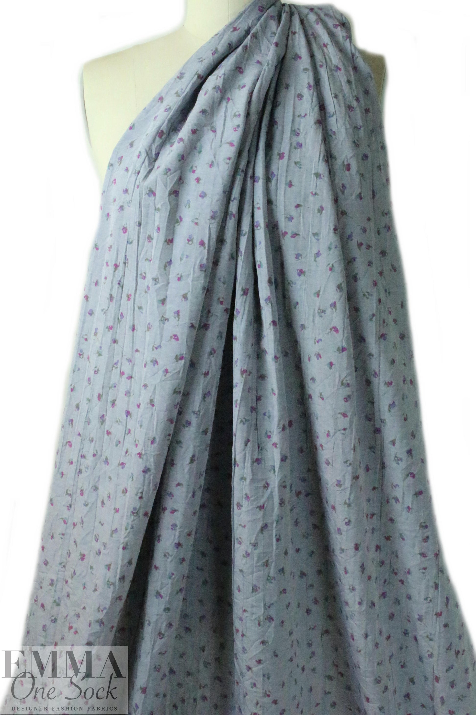 CA designer crinkle chambray floral shirting 1.75 yds
