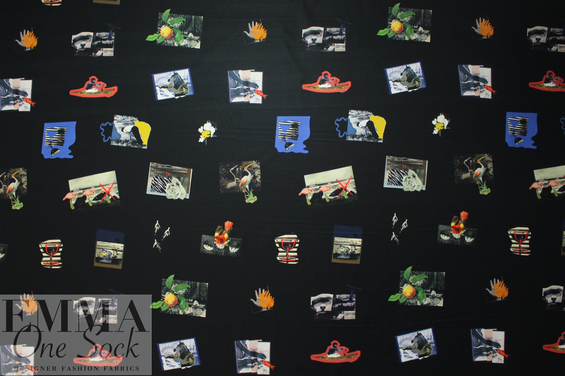 Pau1 Smith quirky stamps on black cotton shirting