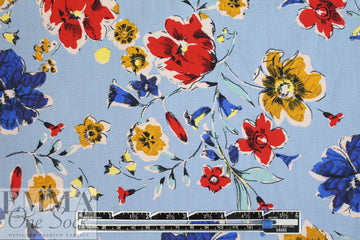 Italian blue/red/mustard 'les fleurs' cotton woven 1.25 yds
