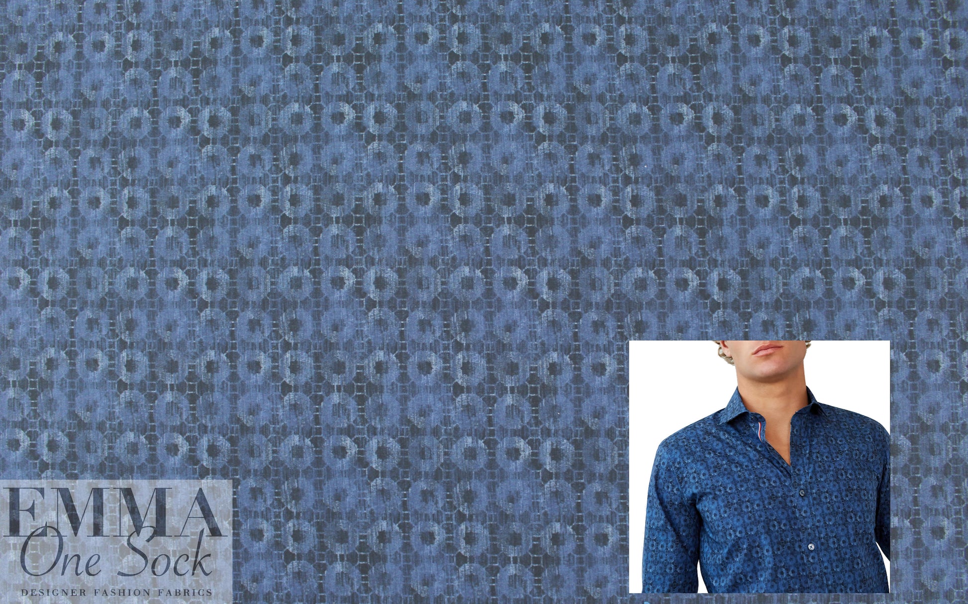 Italian faded denim graphic cotton shirting 1.125 yds