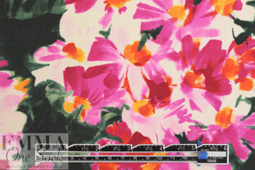 Italian pink/forest floral clusters cotton woven