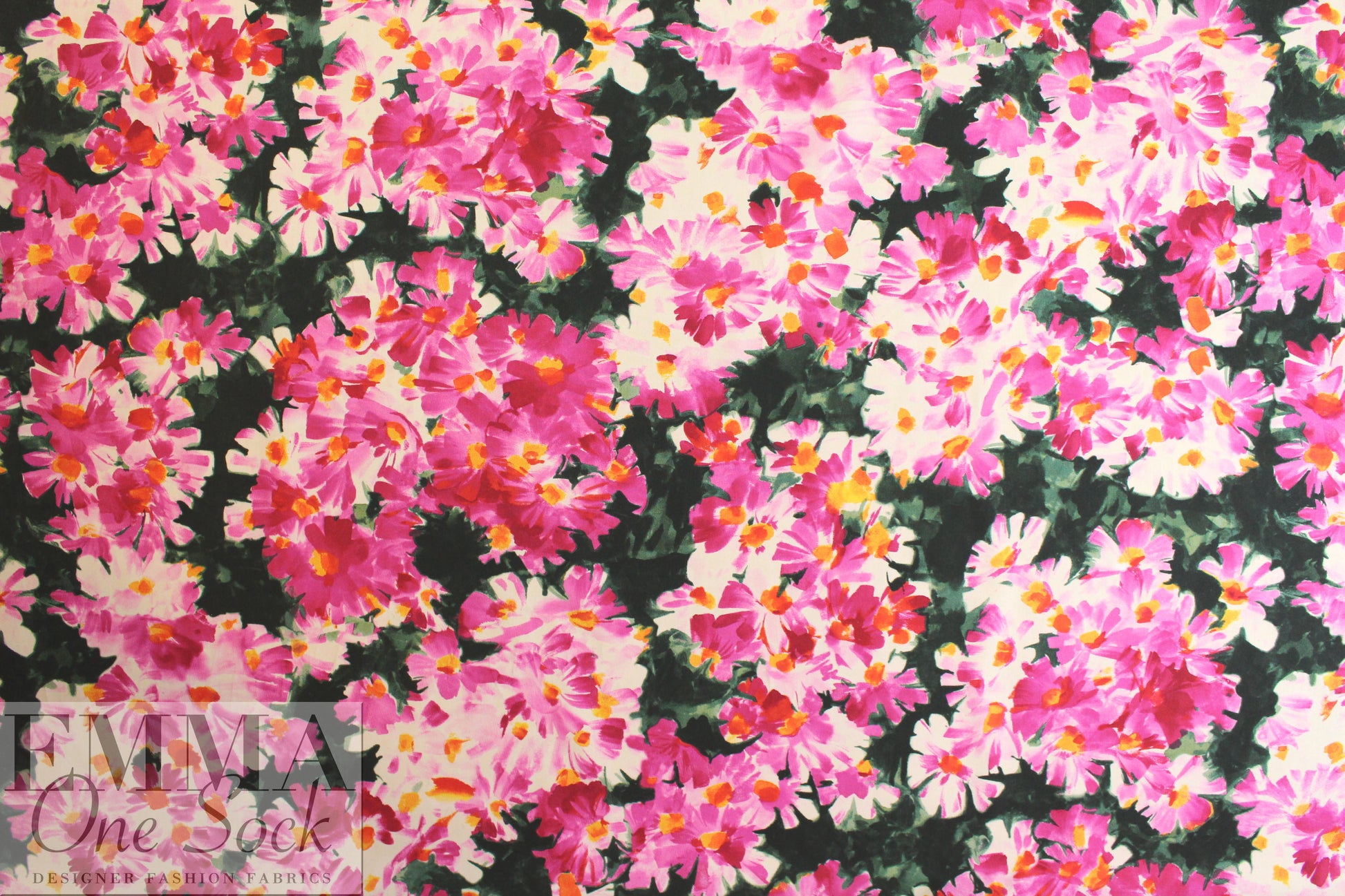 Italian pink/forest floral clusters cotton woven 1.66 yd