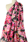 Italian pink/forest floral clusters cotton woven