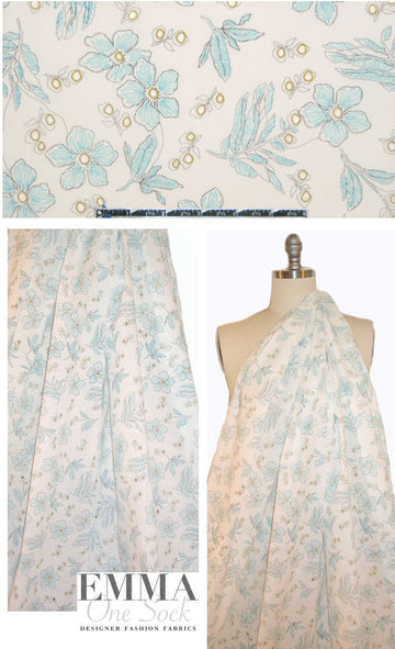 CA designer floral printed cotton eyelet - turq