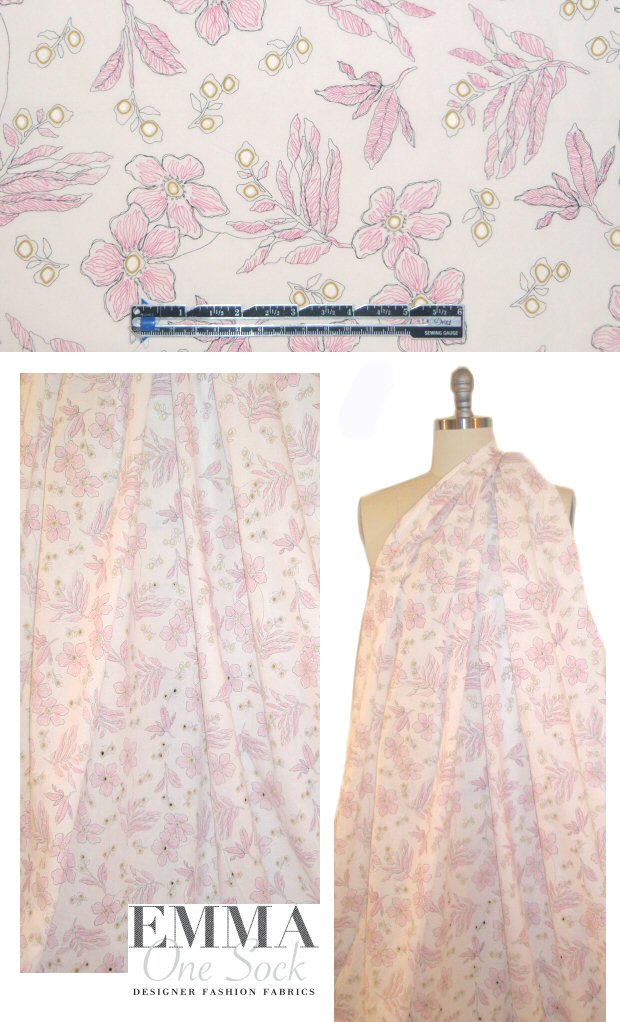 CA designer floral printed cotton eyelet - pink 1.66 yd