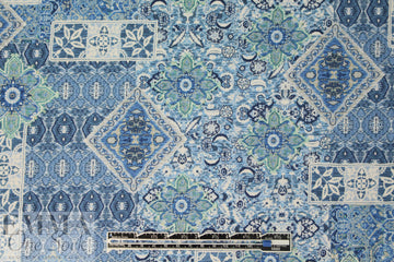 designer 'istanbul montage' cotton lawn - denim 1.1 yds