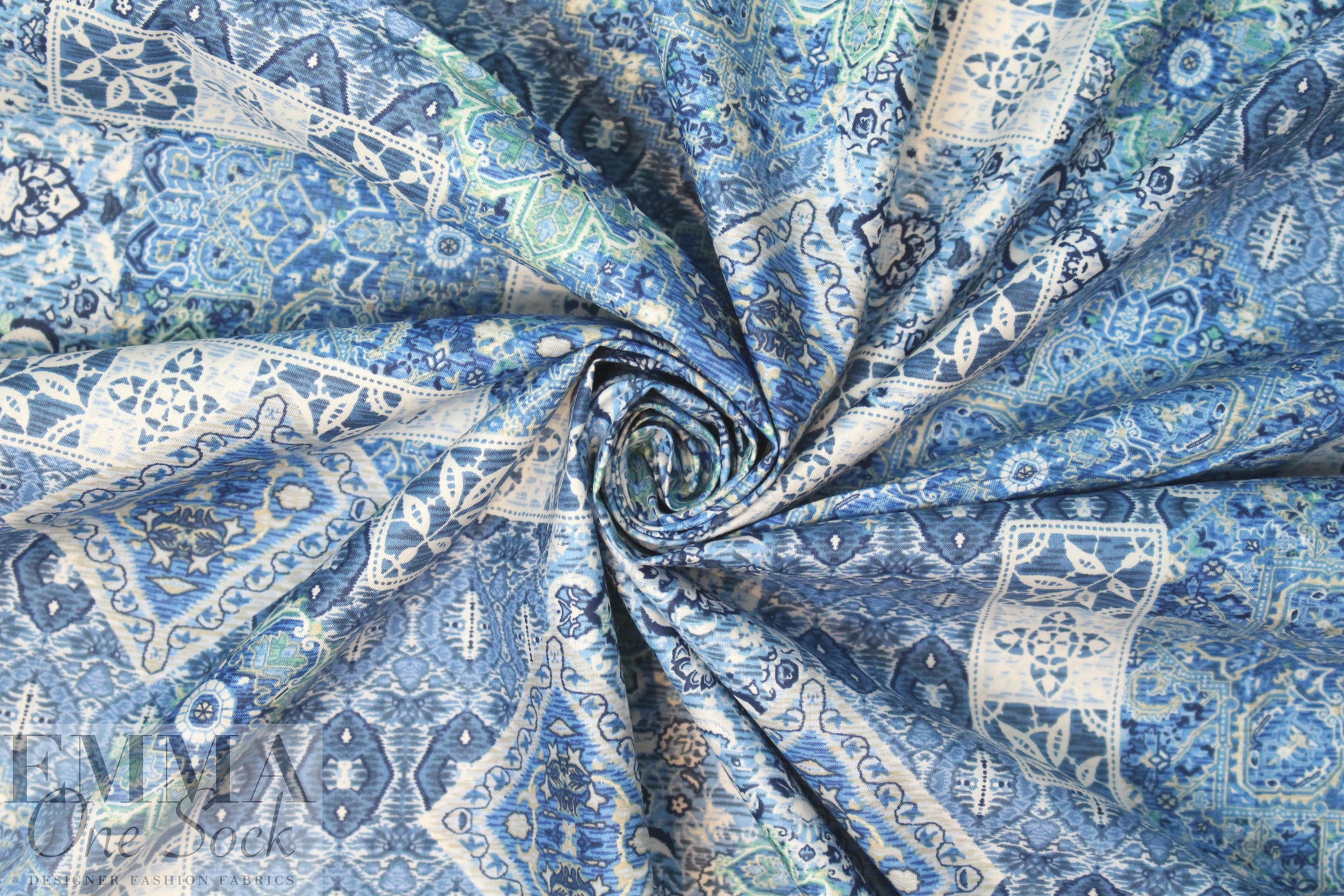 designer 'istanbul montage' cotton lawn - denim 1.1 yds