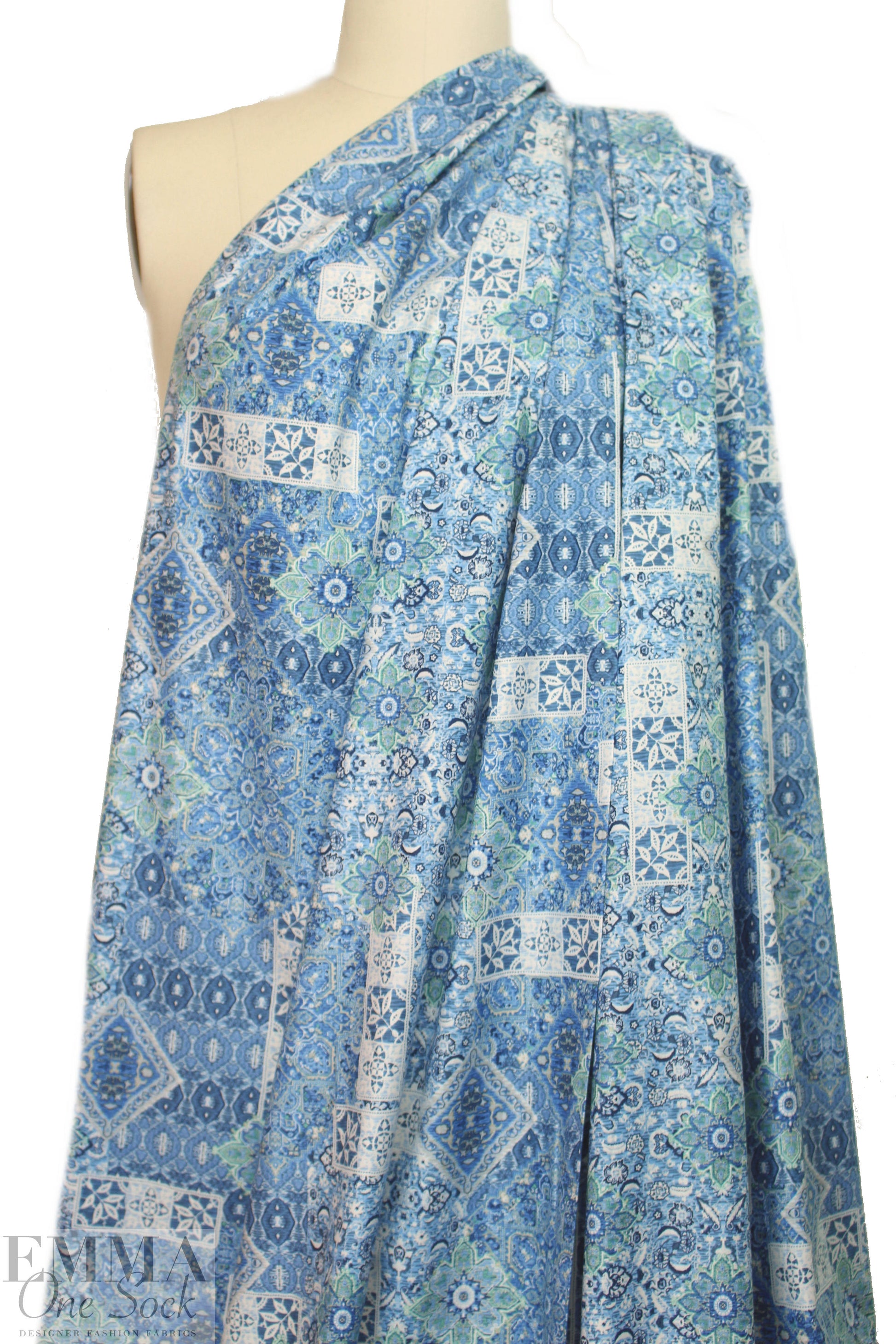designer 'istanbul montage' cotton lawn - denim