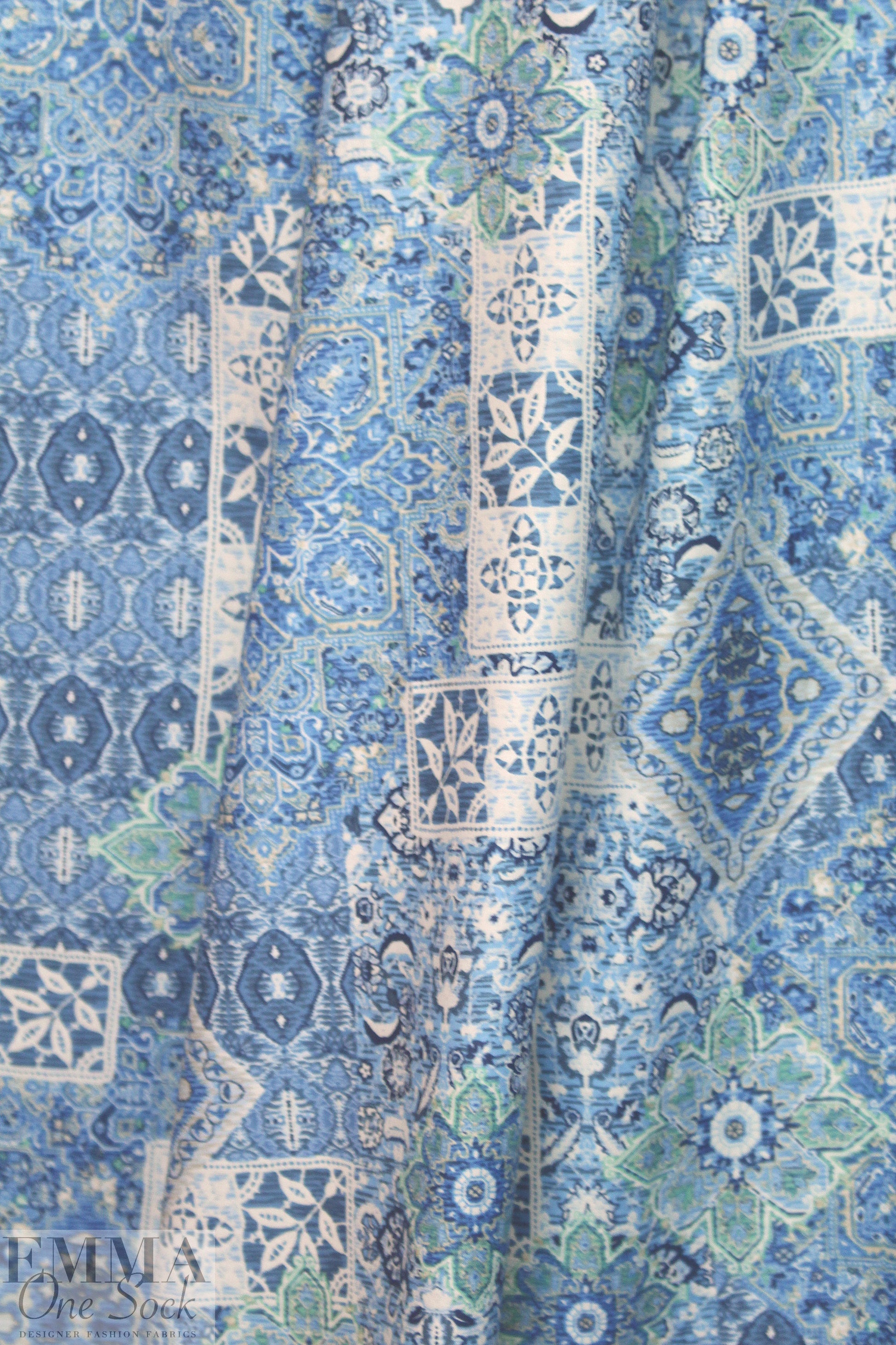 designer 'istanbul montage' cotton lawn - denim 1.1 yds