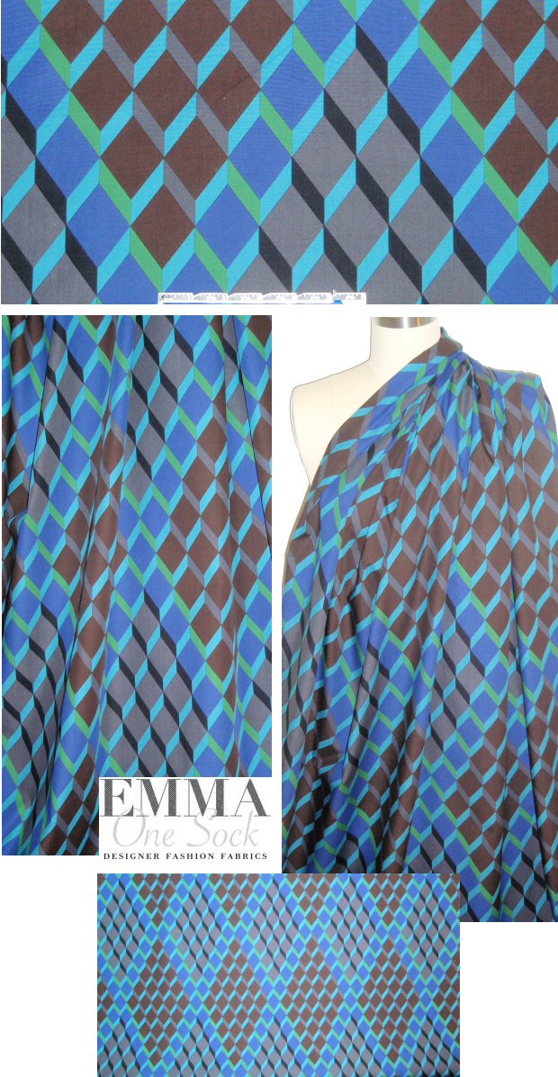 Italian blue/green optic graphic cotton shirting