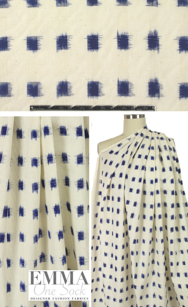NY designer blue/natural ikat cotton woven
