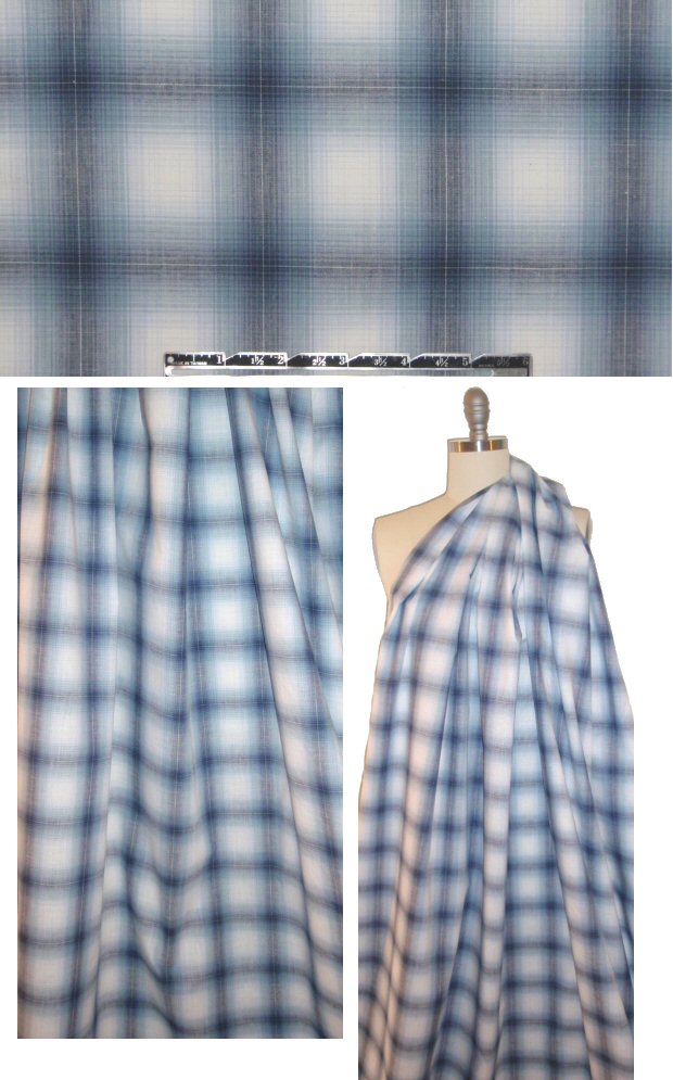 CA designer denimy ombre plaid cotton shirting 1.375 yd