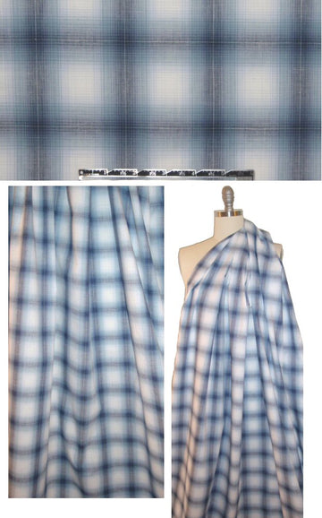 CA designer denimy ombre plaid cotton shirting 1.375 yd