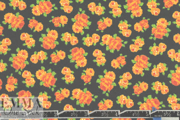 French orange floral printed cotton shirting