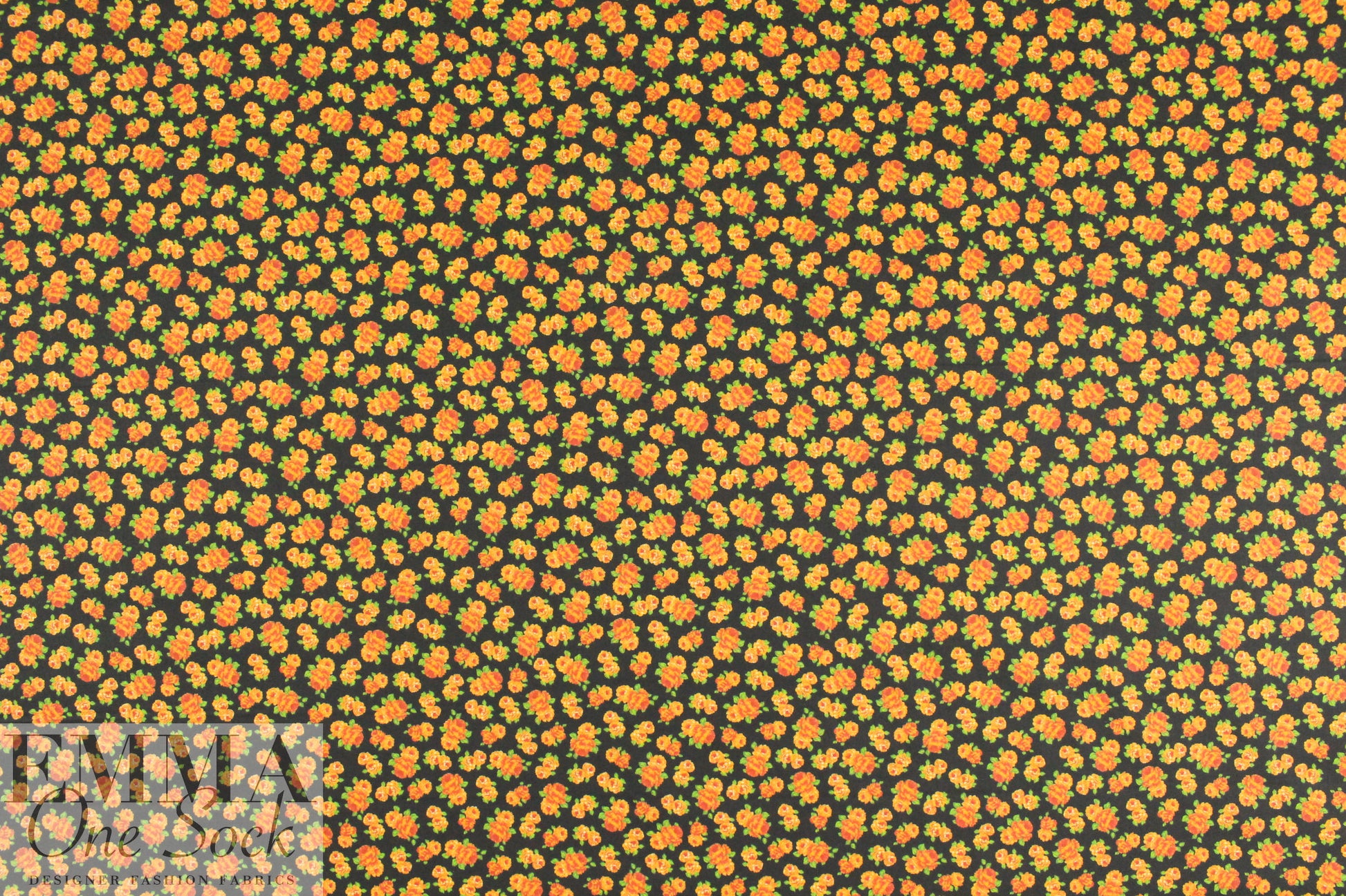 French orange floral printed cotton shirting 1.75 yds