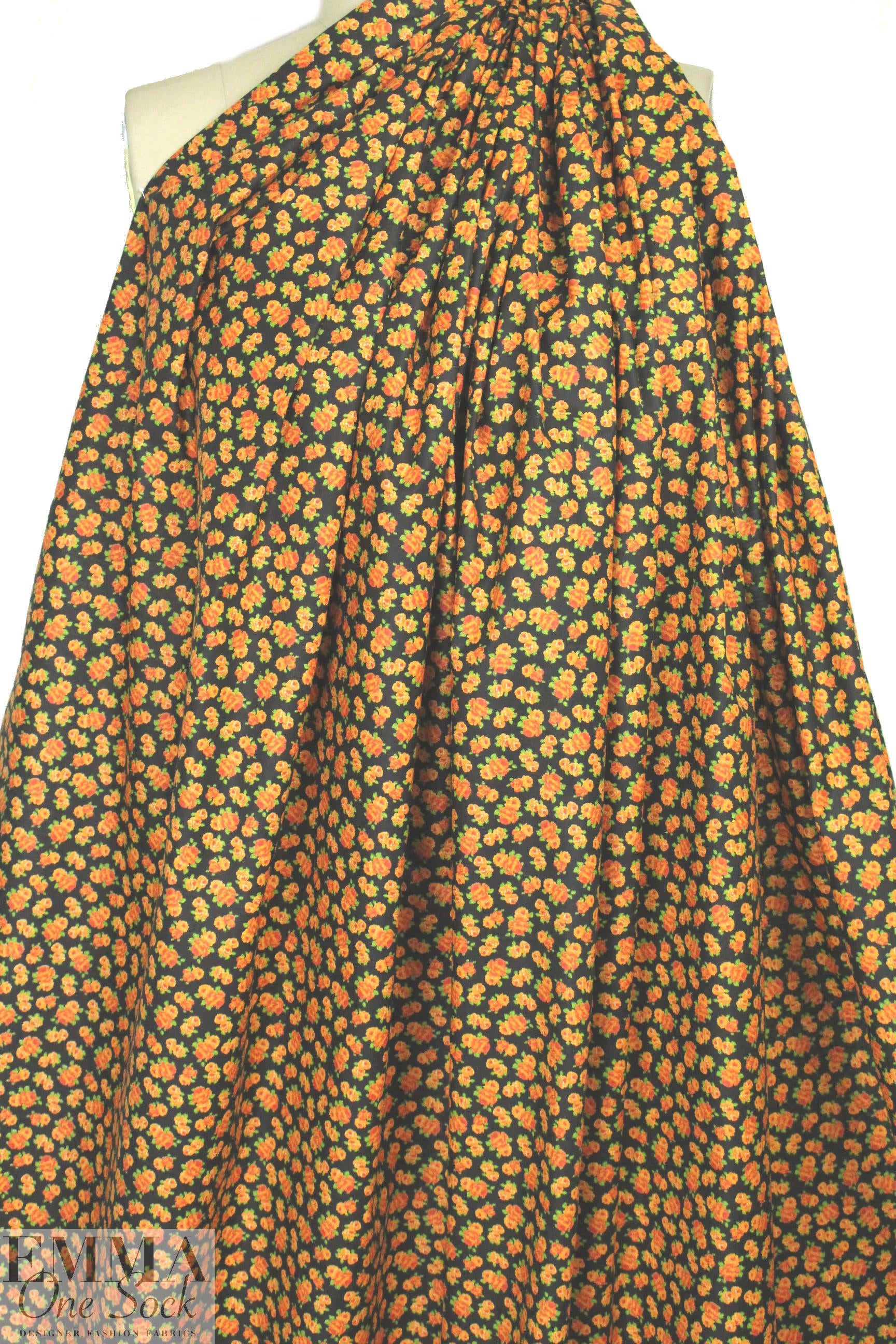 French orange floral printed cotton shirting