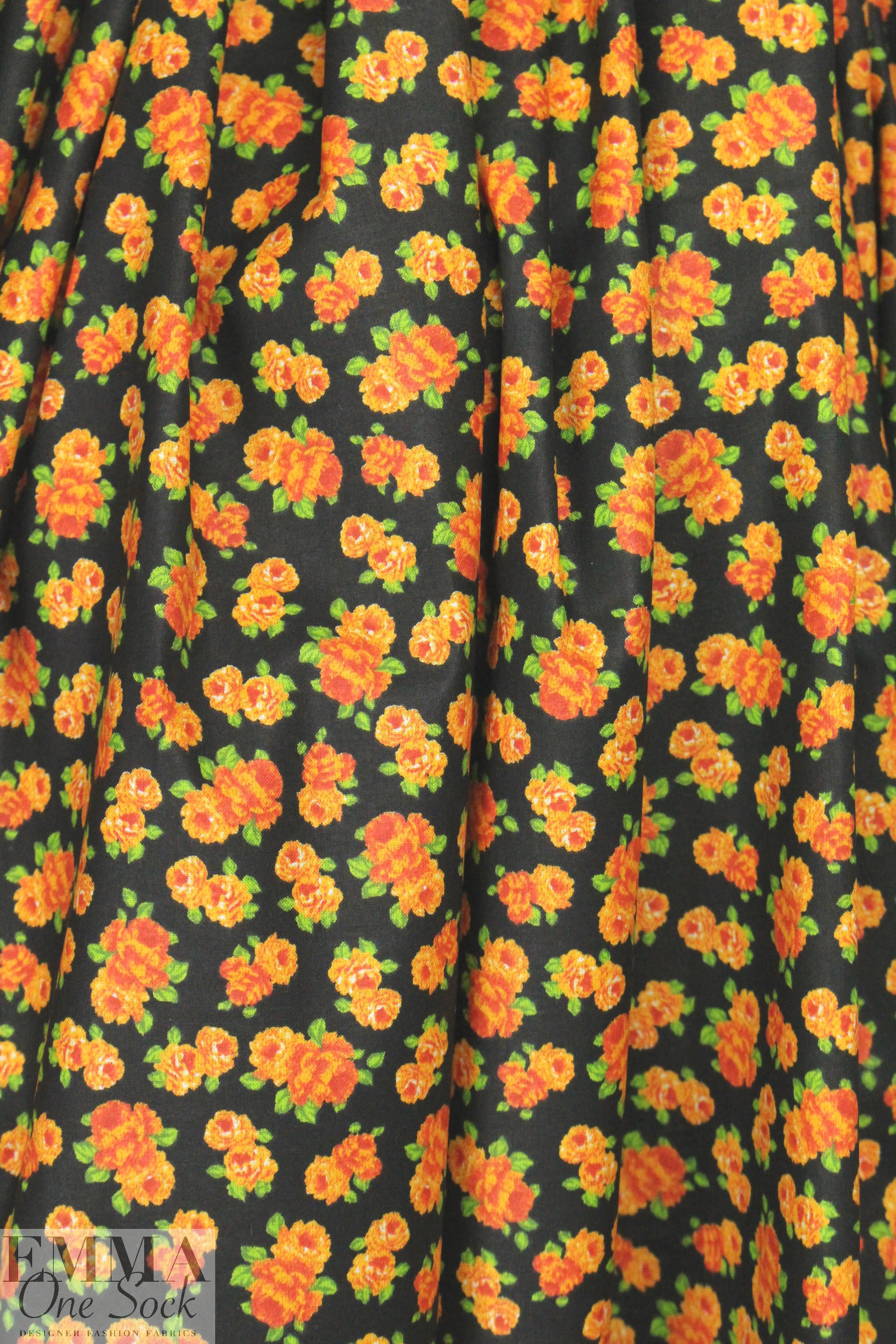 French orange floral printed cotton shirting 1.75 yds