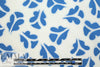 NY designer blue leaf stamp on white cotton shirting