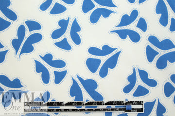 NY designer blue leaf stamp on white cotton shirting 1 yard