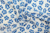 NY designer blue leaf stamp on white cotton shirting 1 yard