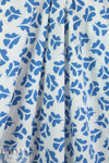 NY designer blue leaf stamp on white cotton shirting 1.5 yds