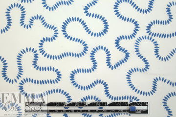 NY designer blue serpentine on white cotton shirting 1 yard