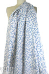 NY designer blue serpentine on white cotton shirting