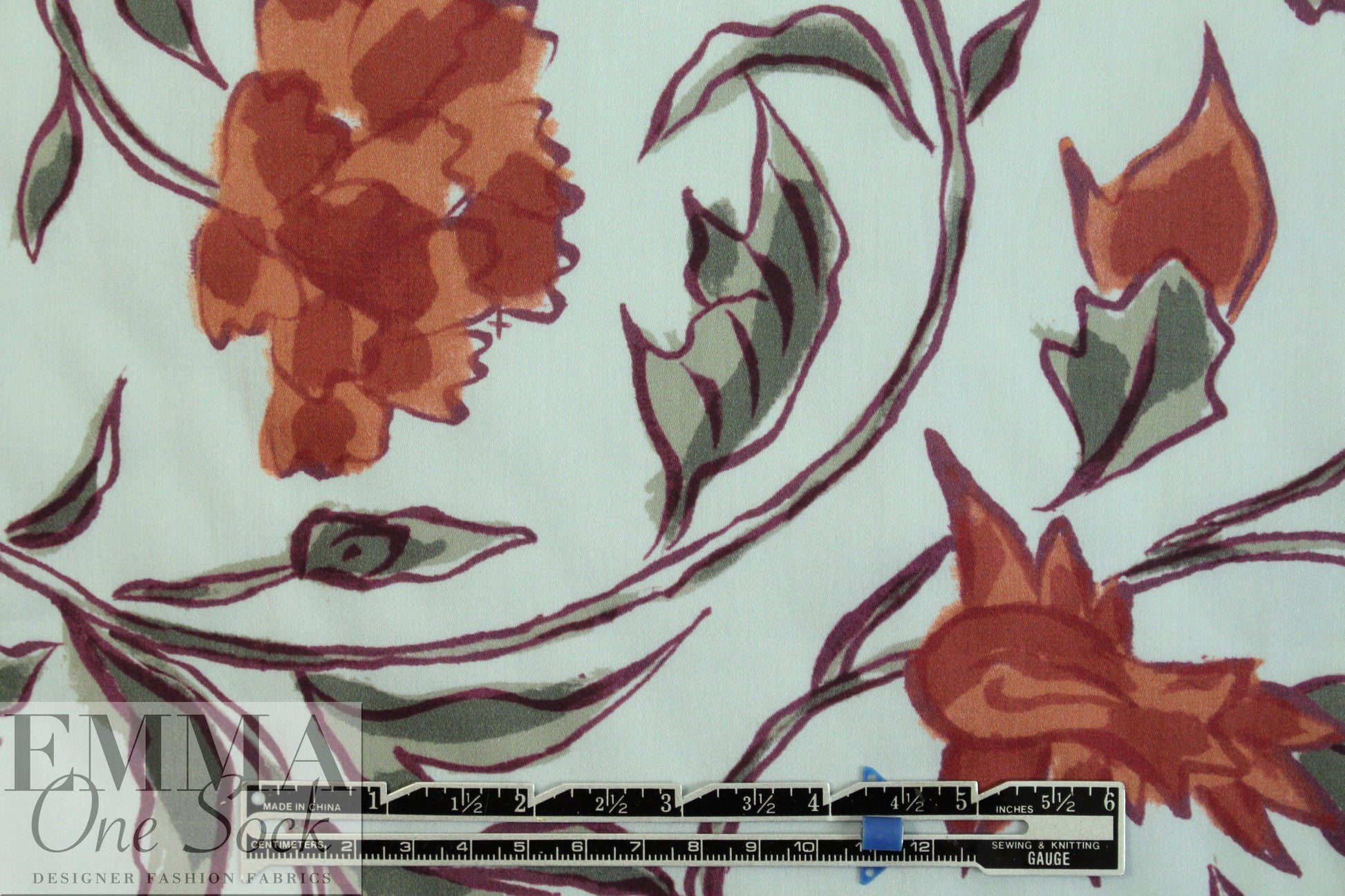 NY designer mint/brick floral cotton shirting