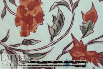 NY designer mint/brick floral cotton shirting 2 yds