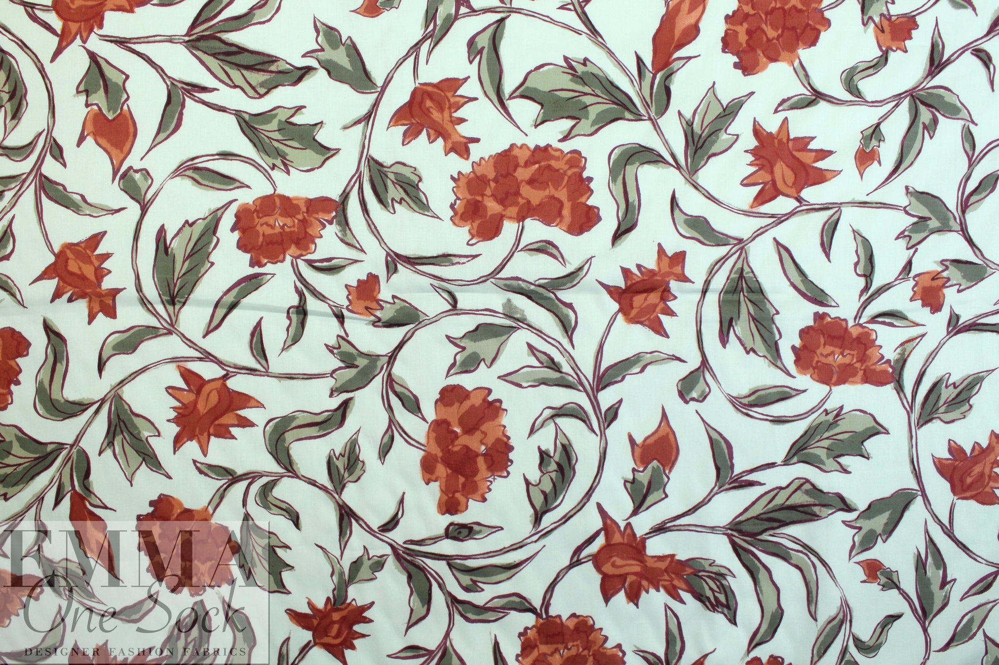 NY designer mint/brick floral cotton shirting