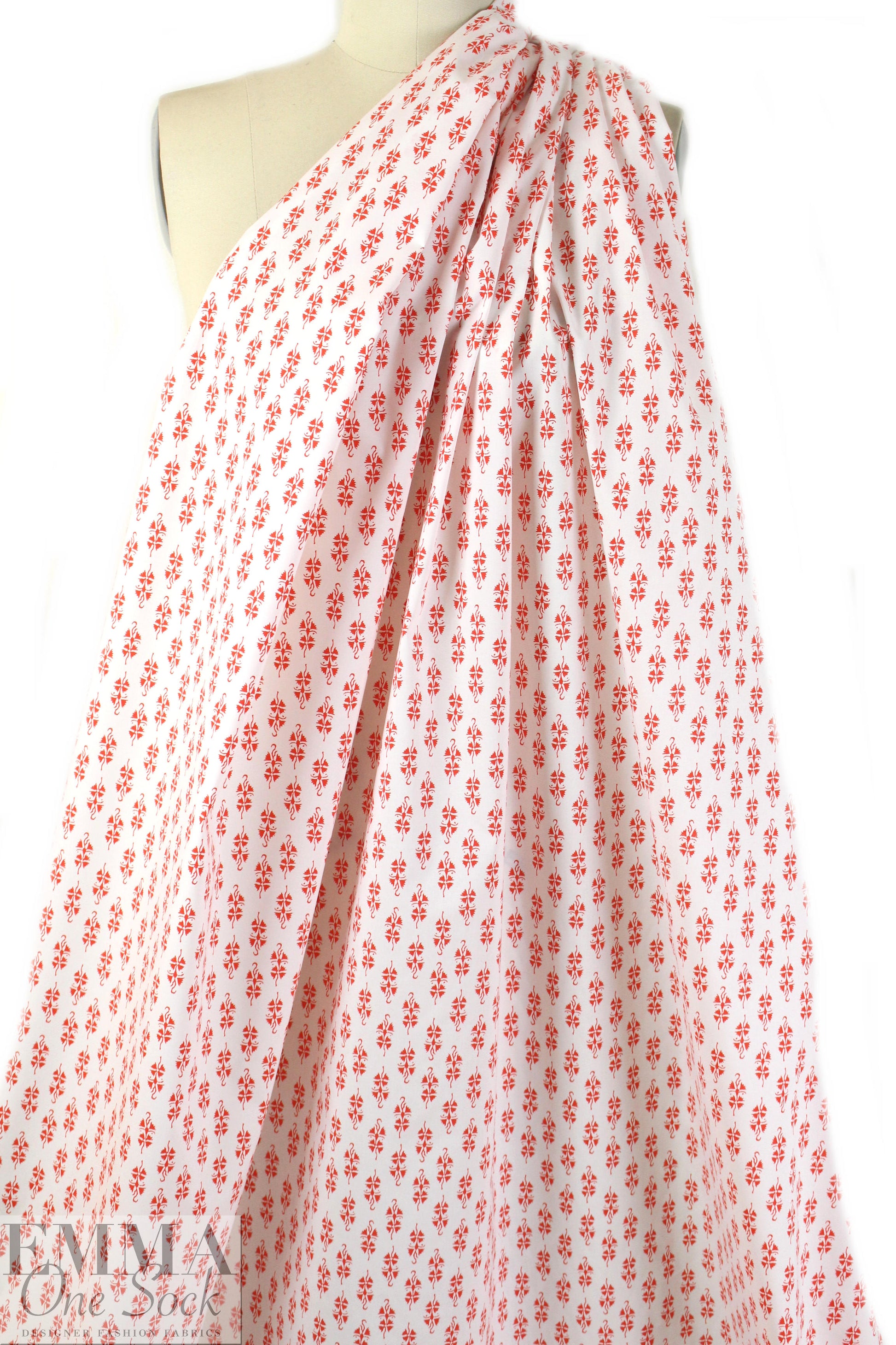 NY designer mistletoe motif cotton stretch shirting